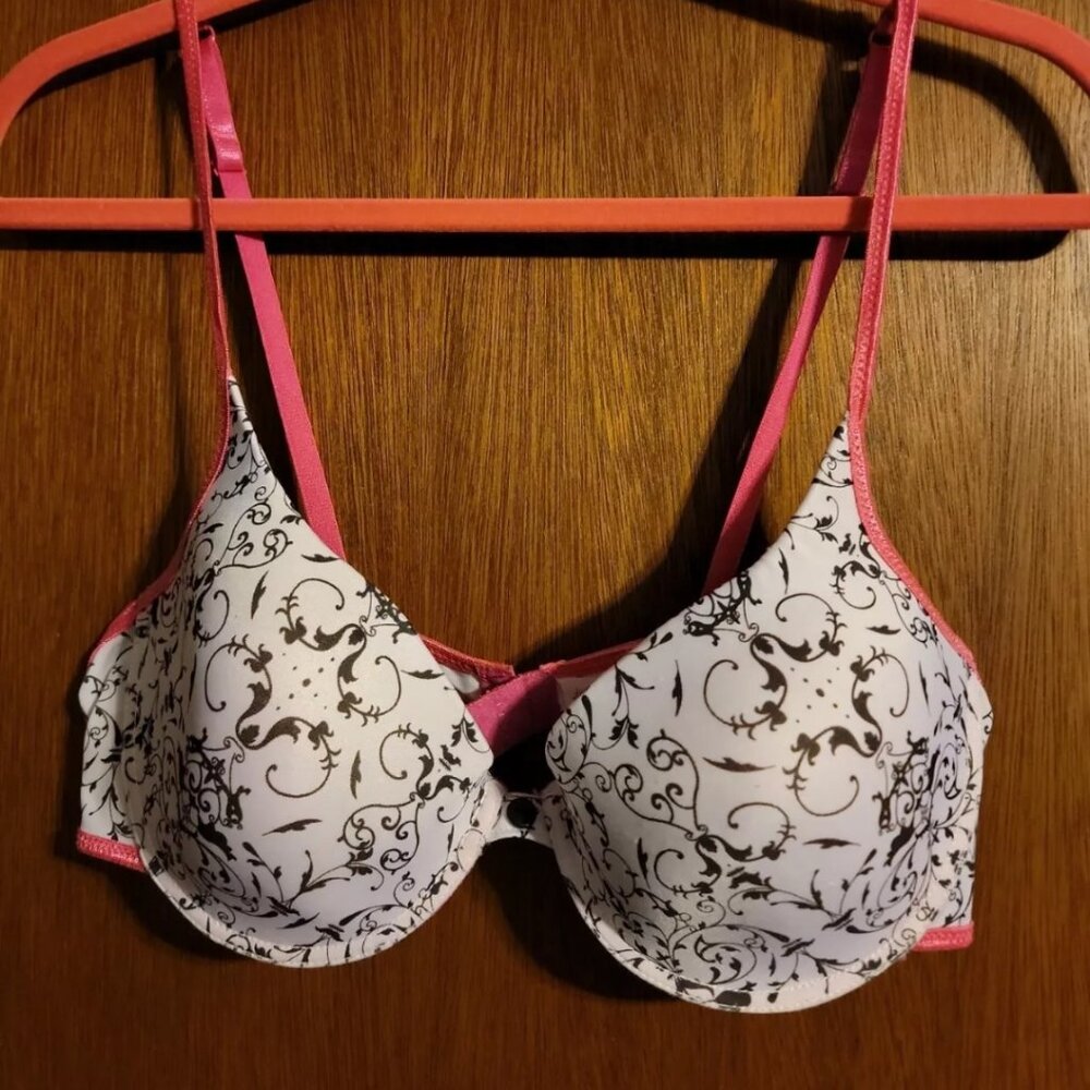 Native Intimates Womens Sz 42D White Black Hot Pink Trim Underwire Bra